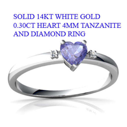 Guaranteed 100% REAL NATURAL, SOLID 14KT WHITE GOLD 0.30CT NATURAL TANZANITE AND DIAMOND RING