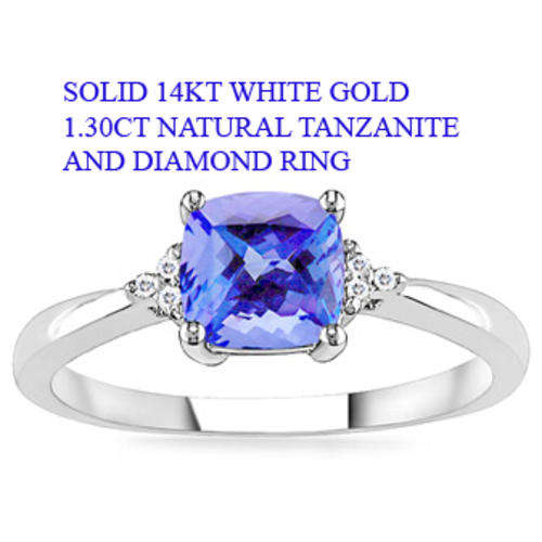 Guaranteed 100% REAL NATURAL, SOLID 14KT WHITE GOLD 1.30CT NATURAL TANZANITE AND DIAMOND RING