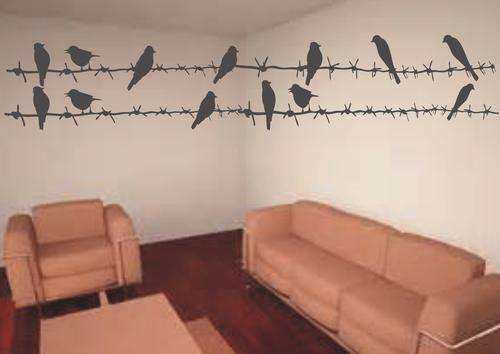 VINYL DECAL - CHARCOAL BIRDS ON A WIRE