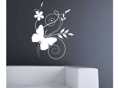 BUTTERFLY, FLOWER AND CURLS VINYL DECAL
