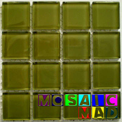 16 Crystal Glass Mosaic Tiles: OLIVE GREEN 23mm x 23mm x 4mm