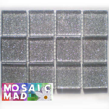 **SPECIAL** MOSAIC Crystal Glass Tiles: SILVER GLITTER 25mm x 25mm x 4mm