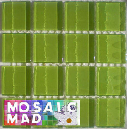 16 Crystal Glass Mosaic Tiles: LIME GREEN 23mm x 23mm x 4mm