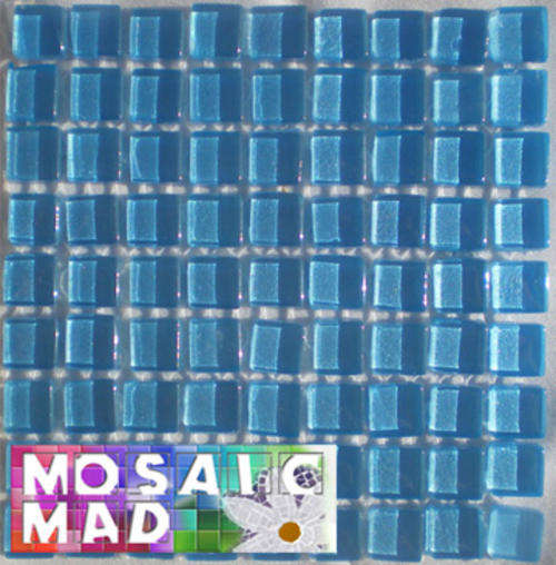 *81* Crystal Glass Mosaic Tiles: METALLIC BABY BLUE 10mm x 10mm x 4mm