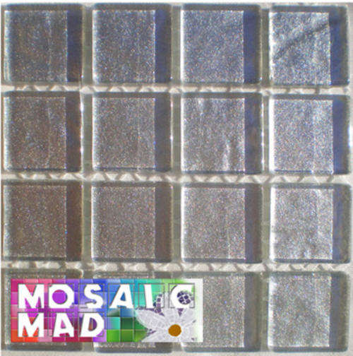 16 Crystal Glass Mosaic Tiles: METALLIC SILVER 23mm x 23mm x 4mm