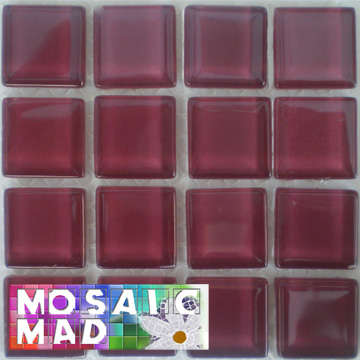 16 Crystal Glass Mosaic Tiles: BURGUNDY 23mm x 23mm x 4mm