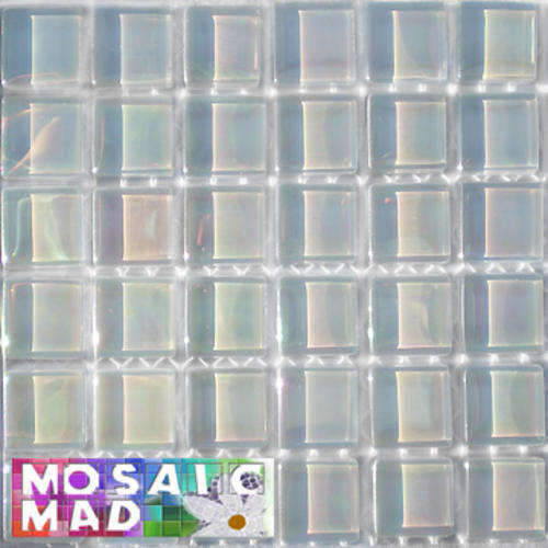 36 Crystal Glass Mosaic Tiles: MAGIC REFLECTIVE WHITE PEARL 15mm x 15mm x 4mm