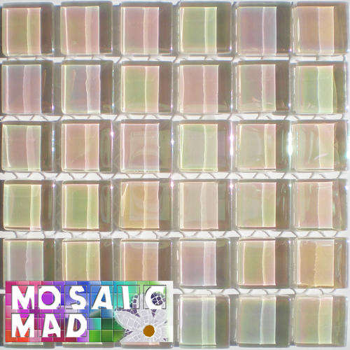 36 Crystal Glass Mosaic Tiles: MAGIC REFLECTIVE CREAM 15mm x 15mm x 4mm