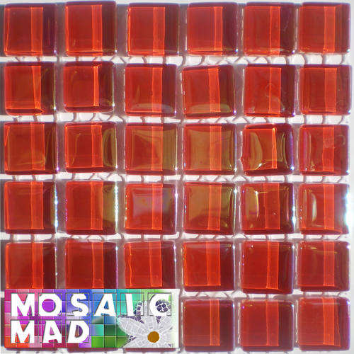 36 Crystal Glass Mosaic Tiles: MAGIC REFLECTIVE RED 15mm x 15mm x 4mm