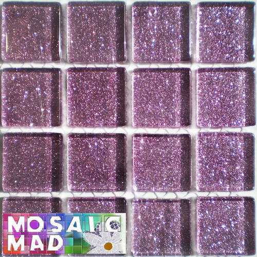 16 Crystal Glass Mosaic Tiles: SOFT PURPLE GLITTER 23mm x 23mm x 4mm