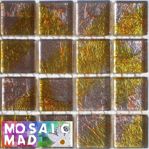 16 Crystal Glass Mosaic Tiles: FOIL: COPPER SUNRISE 23mm x 23mm x 4mm
