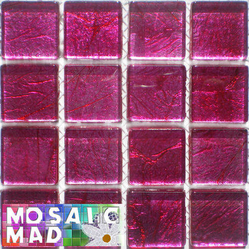 16 Crystal Glass Mosaic Tiles: FOIL: PINK SILVER 23mm x 23mm x 4mm