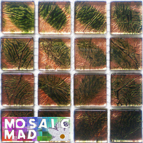 16 Crystal Glass Mosaic Tiles: FOIL: COPPER RAINBOW 23mm x 23mm x 4mm