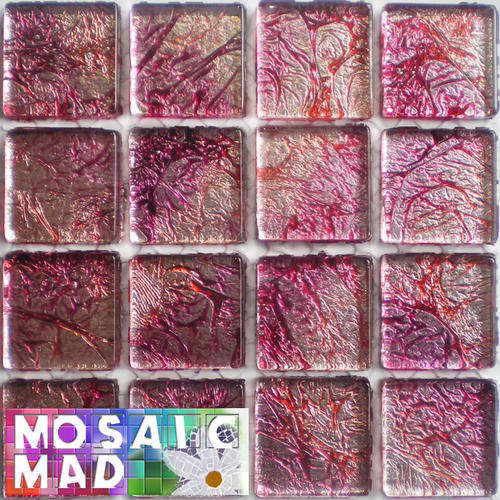 16 Crystal Glass Mosaic Tiles: FOIL: SILVER PLUM 23mm x 23mm x 4mm