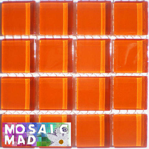 16 Crystal Glass Mosaic Tiles: TANGERINE 23mm x 23mm x 4mm
