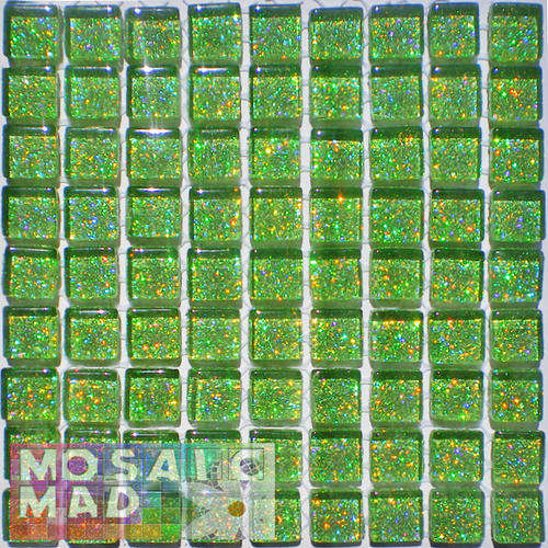 ***SALE!!!*** *81* Crystal Glass Mosaic Tiles: LIME GREEN GLITTER 10mm x 10mm x 4mm