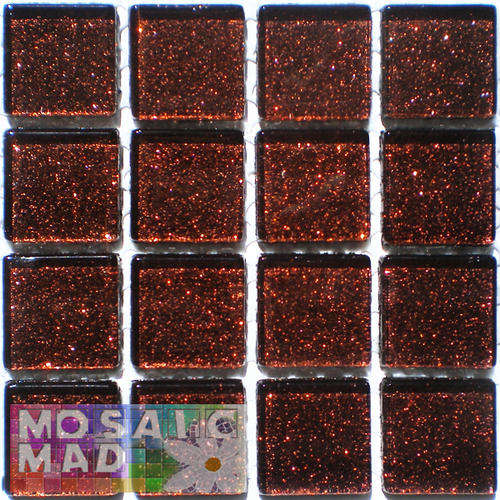 16 Crystal Glass Mosaic Tiles: BRONZE GLITTER 23mm x 23mm x 4mm