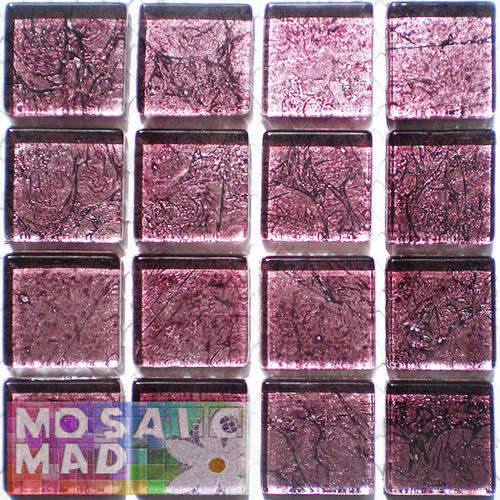 16 Crystal Glass Mosaic Tiles: FOIL: SILVER GRAPE 23mm x 23mm x 4mm