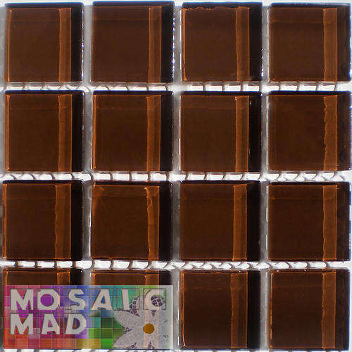 16 Crystal Glass Mosaic Tiles: CHOCOLATE BROWN 23mm x 23mm x 4mm