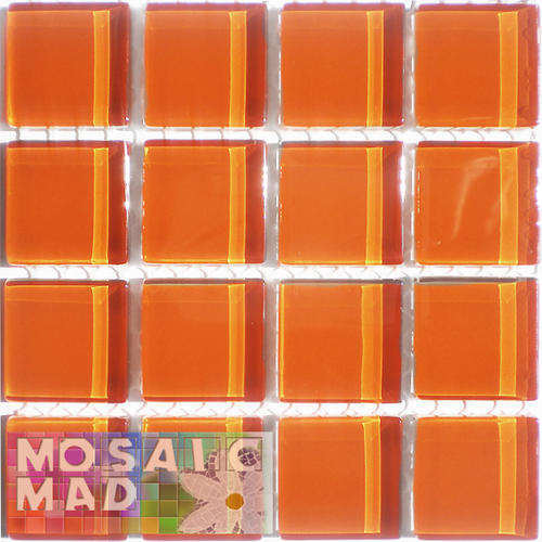 16 Crystal Glass Mosaic Tiles: TANGERINE 23mm x 23mm x 4mm