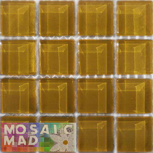 16 Crystal Glass Mosaic Tiles: MUSTARD 23mm x 23mm x 4mm