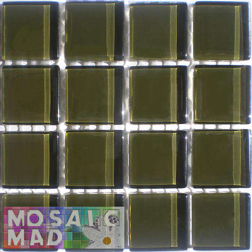 16 Crystal Glass Mosaic Tiles: OLIVE GREEN 23mm x 23mm x 4mm