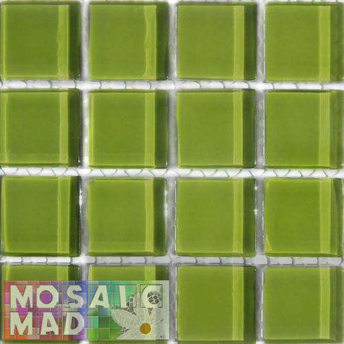 16 Crystal Glass Mosaic Tiles: LIME GREEN 23mm x 23mm x 4mm