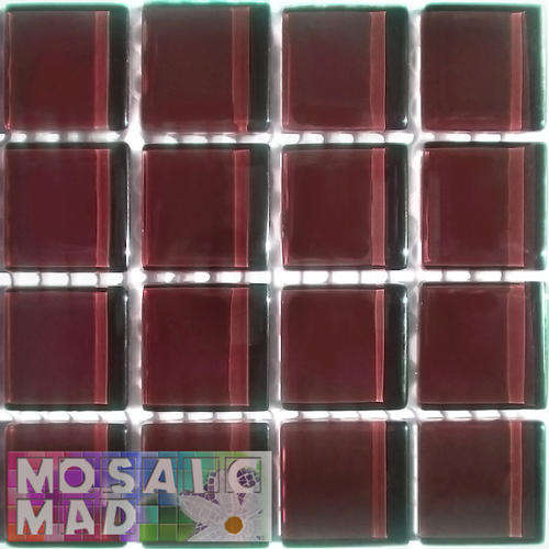16 Crystal Glass Mosaic Tiles: BURGUNDY 23mm x 23mm x 4mm