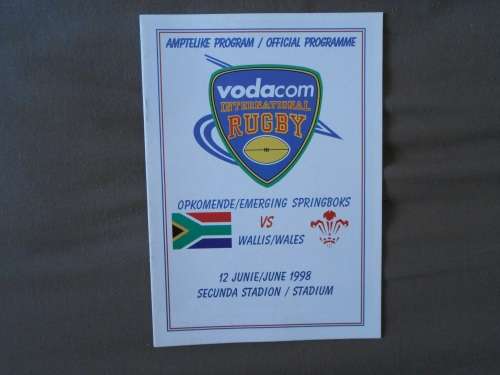 OFFICAL VODACOM INTERNATIONAL RUGBY PROGRAMME -  EMERGING SPRINGBOKS vs WALES
