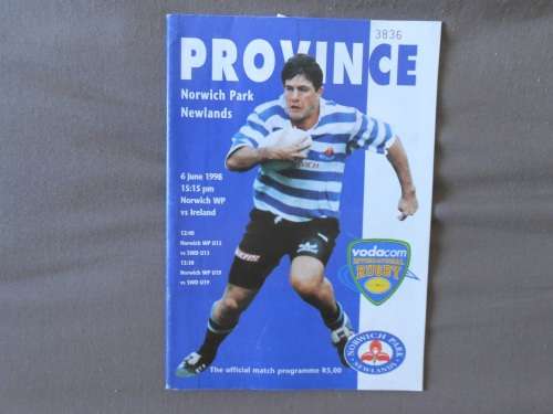 OFFICAL VODACOM INTERNATIONAL RUGBY PROGRAMME -  NORWICH WP vs IRELAND