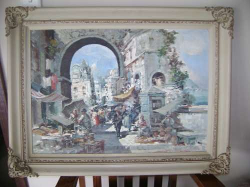 OIL ON BOARD EUROPEAN SCENE IN BEAUTIFULL WOODEN FRAME