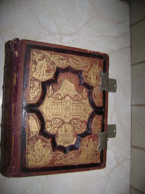 VINTAGE BIBLE WITH SILVER PLATED STRAPS - PRINTED 1890