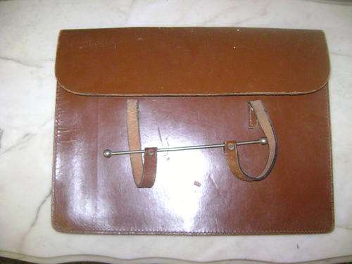 OLD LEATHER BRIEFCASE - WITHSTAINLESS STEEL HANDLE.