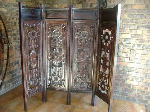 CARVED CHINESE FOUR-FOLD WOODEN SCREEN