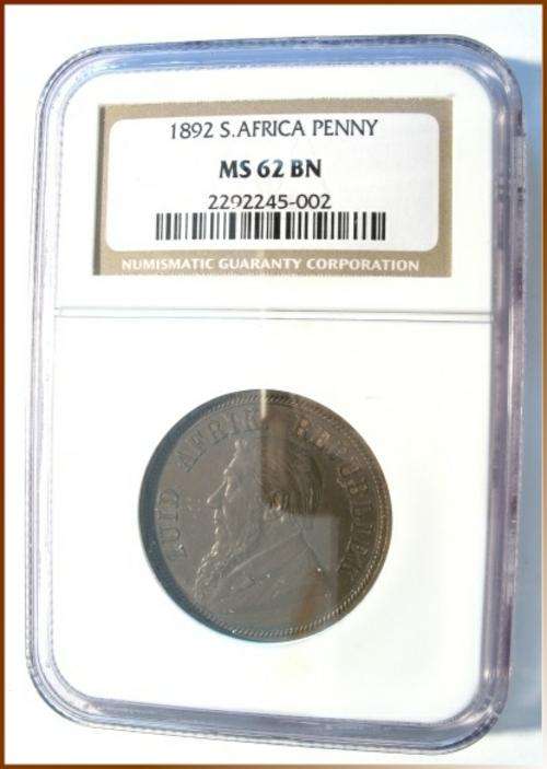 1892 - ZAR PENNY - NGC MS 62 BN