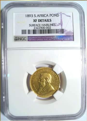 1893 - ZAR Gold Pond - NGC XF Details - Surface Hairlines - R1 Start********