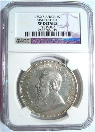 1892 - ZAR Crown - Single Shaft - NGC XF Details - Polished - R1 Start**********
