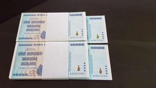 Zimbabwe 100 Trillion Dollar Banknotes.