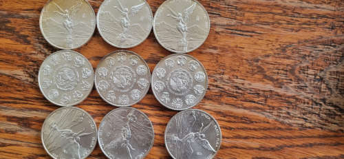 Mexican 1 Oz 999 silver coin - tarnish marks - batch of 9 coins