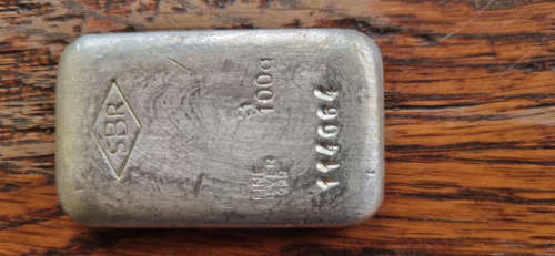 SBR 100 gram 999 silver bar - tarnish marks