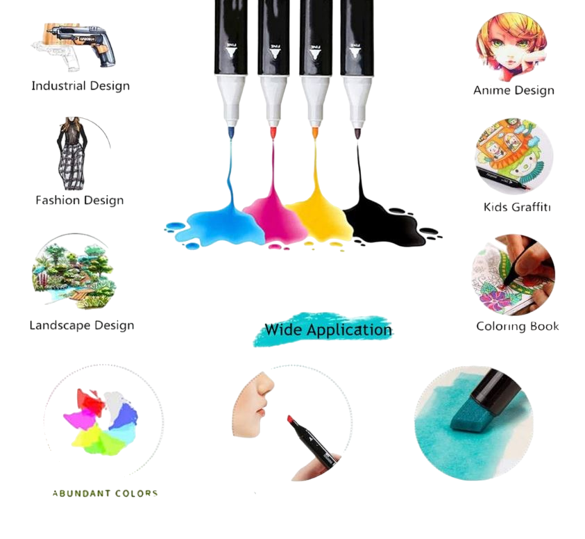 Alcohol Oil Colour Art Marker Set - 60 Pieces of Double Sided Tips