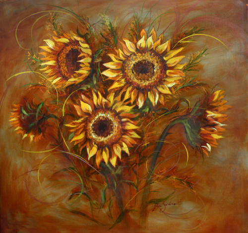 SUNFLOWERS: CHEERFULLY BRIGHT AND CREATIVE DEPICTION OF SUNFLOWERS W:75CM H:75CM