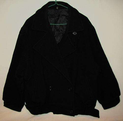 Ladies Black Double Breasted Wool Jacket, warm, lined and comfortable, Size 40
