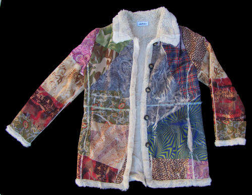 Ladies Unique and Beautiful Leather Look Printed Jacket, Acrylic Fur Lining, SA Size 36