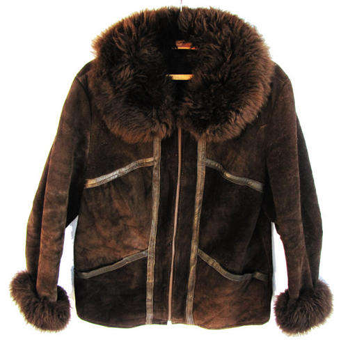 Ladies Gorgeous Dark Brown Short Genuine Suede Jacket, Brown Acrylic Fur Lining, SA Size 36/38