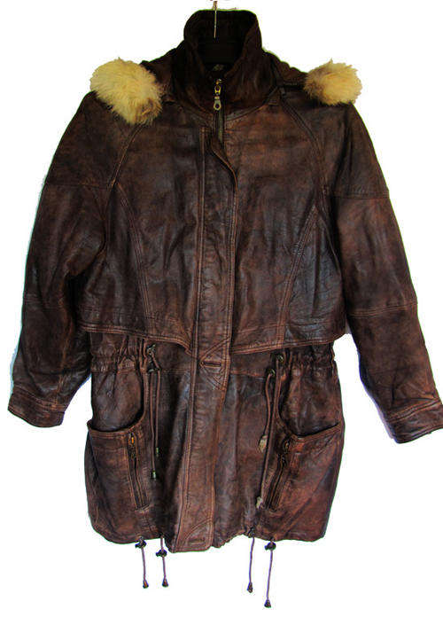 Ladies Gorgeous Brown Nappa Leather Drawstring Jacket, Lined with Furry Hood, SA Size 36