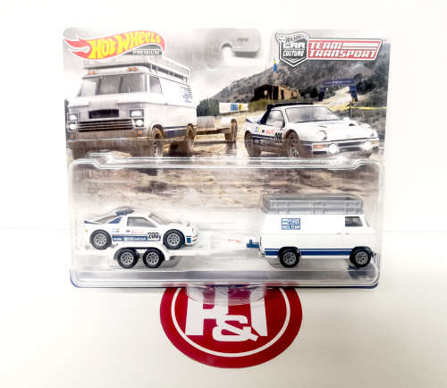 Hot Wheels Team Transport Ford RS200 + Rally Van and Car Trailer