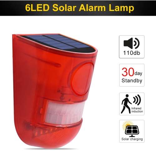 New Waterproof Solar 6 LED Alarm Warning/Security Anti-Theft Flashing Light Sensor