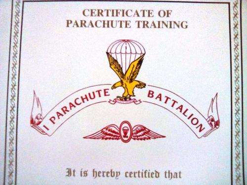 SADF 1 Para Bn Blank Certificate ( English) A4 - SIZE (unused and no damage at all)