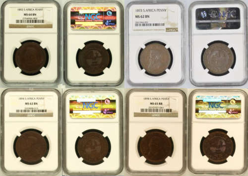 South Africa 1892 1893 1894 1898 ZAR Mint State NGC Complete Rare Penny Set